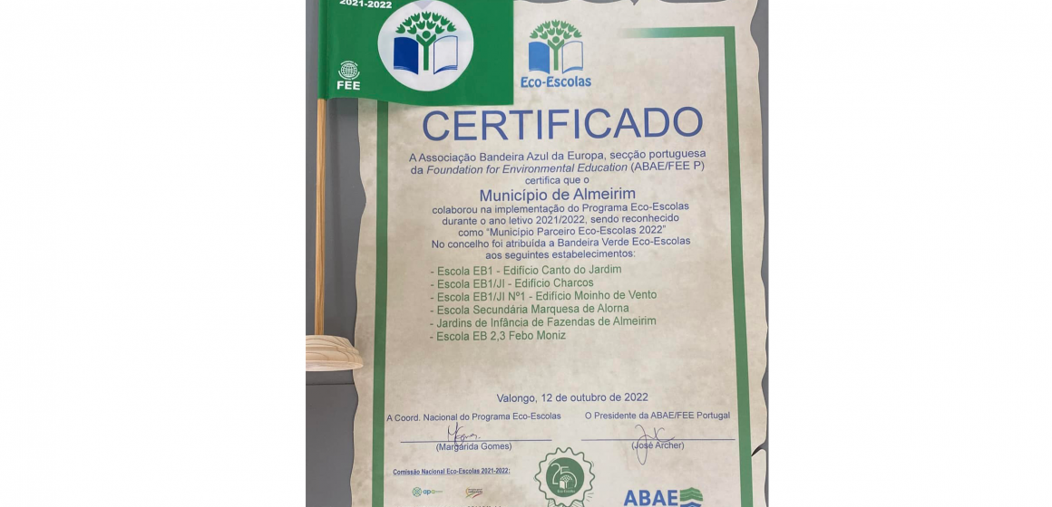Câmara de Almeirim recebe certificado de “Município Parceiro Eco Escolas 2022”