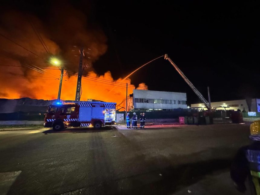 Bombeiros de Almeirim combatem incêndio em armazém de grandes dimensões em Santarém